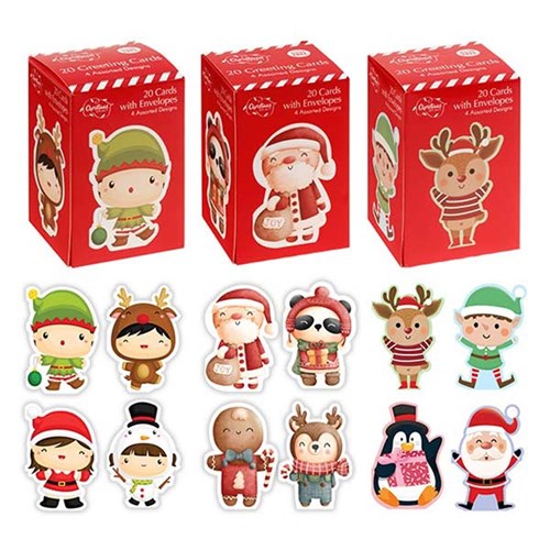 Cards Xmas Box 20 75x110mm Cut Out Cute
