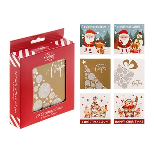 Cards Xmas Box 20 102x102mm Glitter