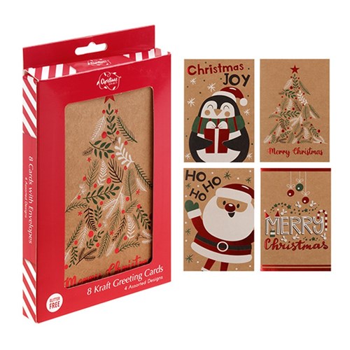 Cards Xmas Box 8 113x165mm Kraft Foil