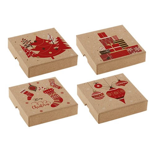 Gift Box Xmas Set 1 Square Kraft w Foil Asstd SRT