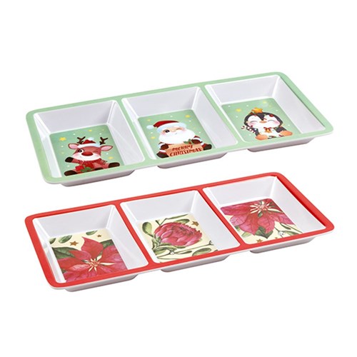 Melamine Tray 3 Section Rect Xmas 2 Asstd