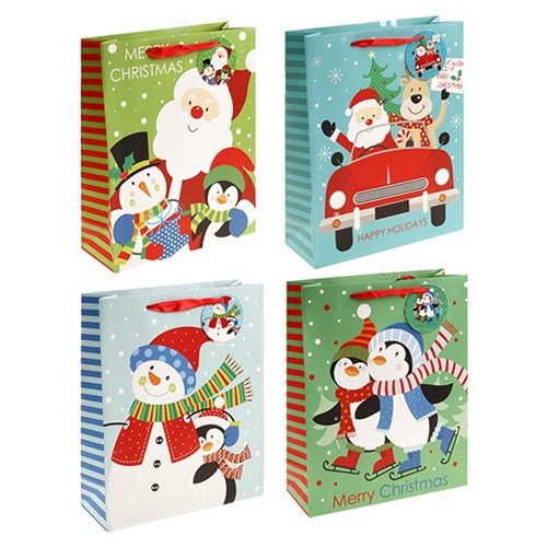 Gift Bag Xmas 210gsm Kids Glitter Large Jhook 4Ast