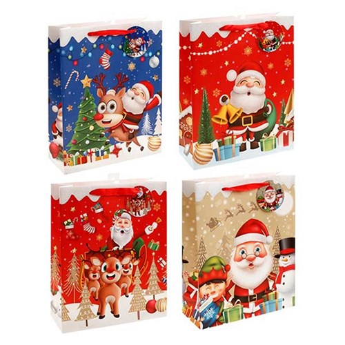 Gift Bag Xmas 210gsm Santa Glitter Foil Large Jhook 4Ast