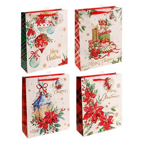 Gift Bag Xmas 210gsm Tradition Des Glitter XLarge Jhook Ast