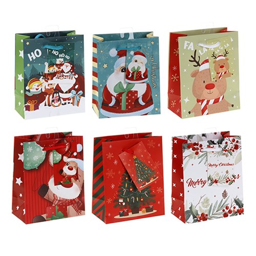 Gift Bag Xmas Basic 157gsm Small w Jhook 6 Assorted