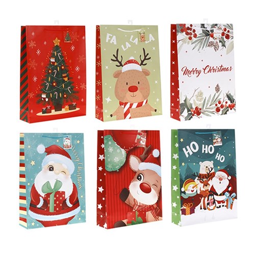 Gift Bag Xmas Basic 157gsm XLarge w Jhook 6 Asstd