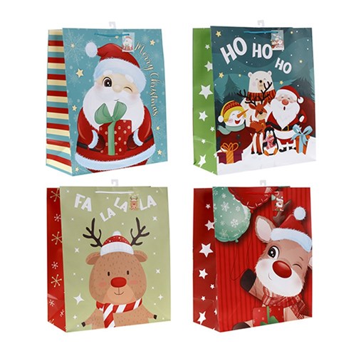Gift Bag Xmas Basic 157gsm Jumbo w Jhook 4 Asstd