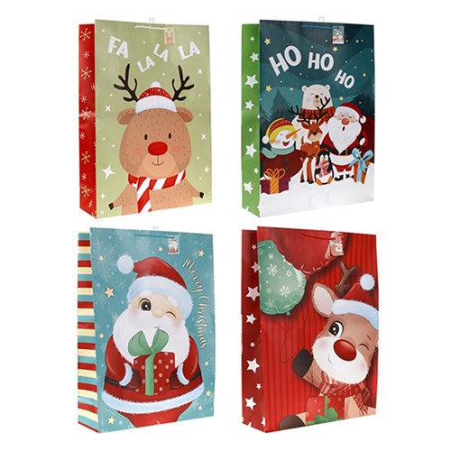 Gift Bag Xmas Basic 157gsm Giant w Jhook 4 Asstd