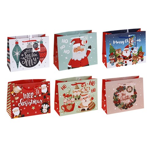 Gift Bag Xmas Basic 157gsm Med Horizontal w Jhook Asstd