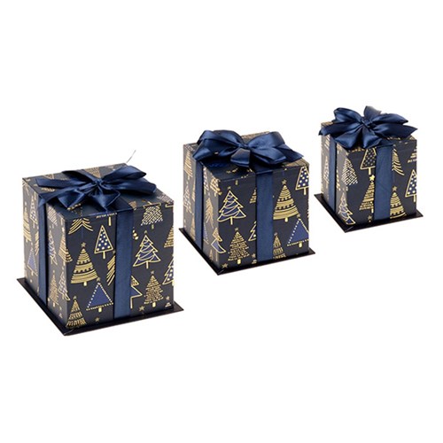Gift Box Xmas Set 3 Square w Foil and Bow