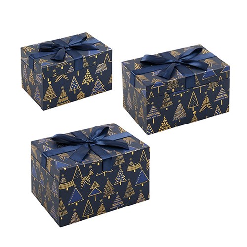 Gift Box Xmas Set 3 Rect w Foil and Bow