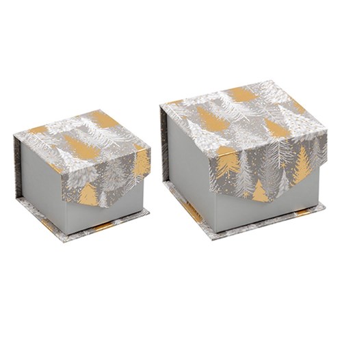 Gift Box Xmas Set 2 Square w Flip Lid w Foil