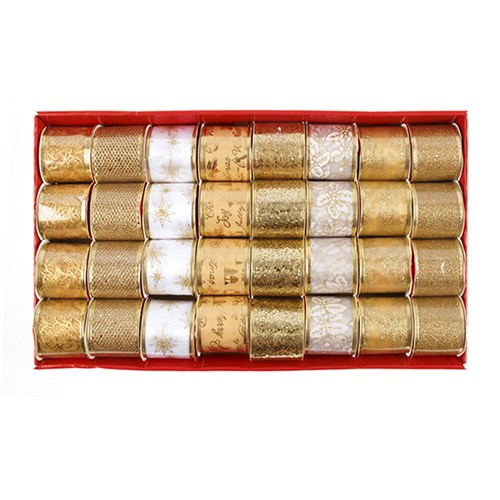 Ribbon Organza 6.3cmx2.7m Asstd in PDQ - Gold Series