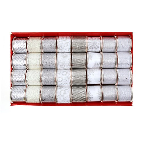 Ribbon Organza 6.3cmx2.7m Asstd in PDQ - Silver Series