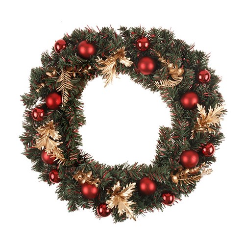 Wreath Decorated Xmas 50cm Traditional w Gold Flowers