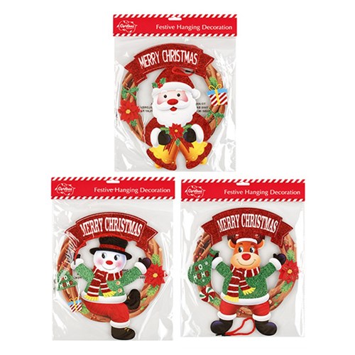 Decoration Hanging Paper EVA Glitter Xmas 3 Asstd