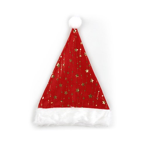 Hat Santa Xmas Adult Size Red with Gold Foil Stars