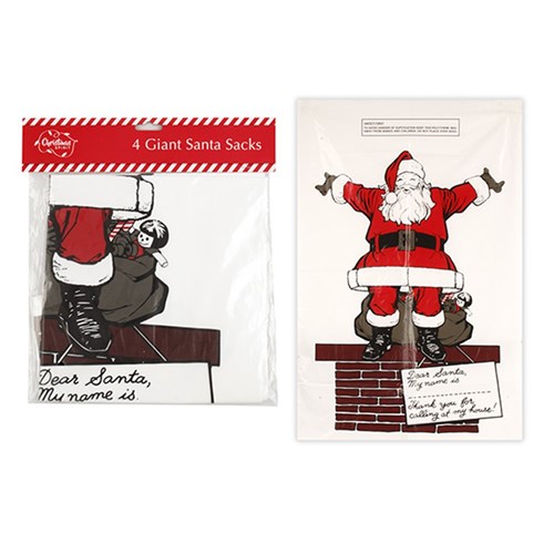 Giant Xmas Santa Sacks 4pk 76x50cm