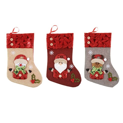 Stocking Xmas 15 x 30cm 3 Asstd