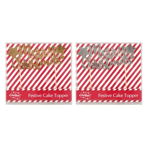 Xmas Cake Topper Gold & Silver Asstd