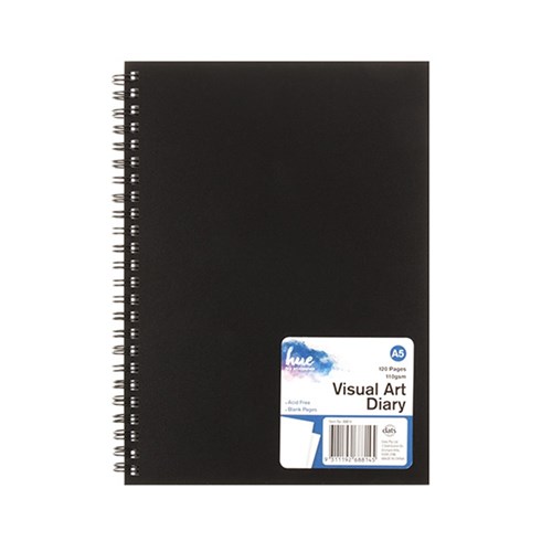 Diary Visual Art PP Black 110gsm A5 120pg Long Spiral