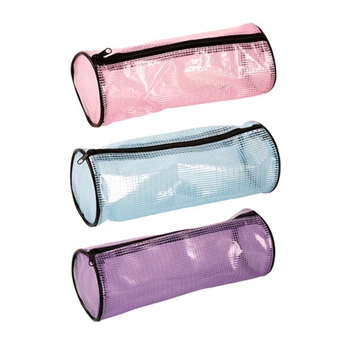 Pencil Case 1 Zip Mesh Round Asstd Cols 215x75mm
