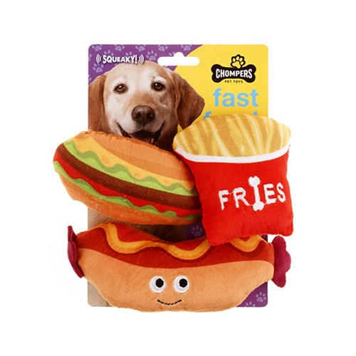 Dog Toy Plush Fast Food w Squeaker 3pk