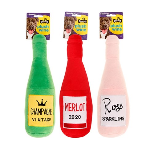 Dog Toy Plush Wine 30cm 3 Asst