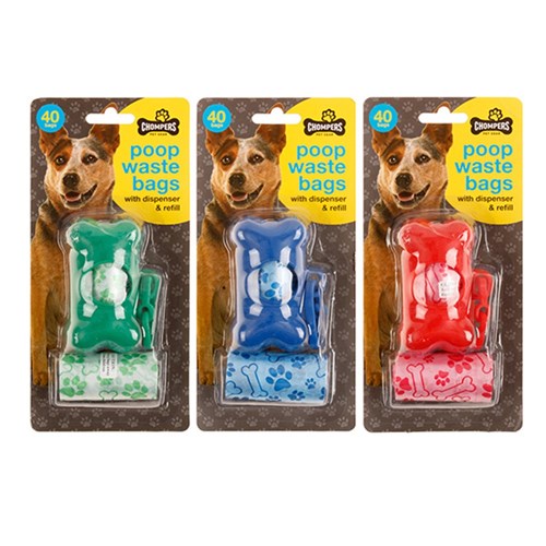 Dog Paw Poop Waste Bag w Dispenser inc 1 Refill