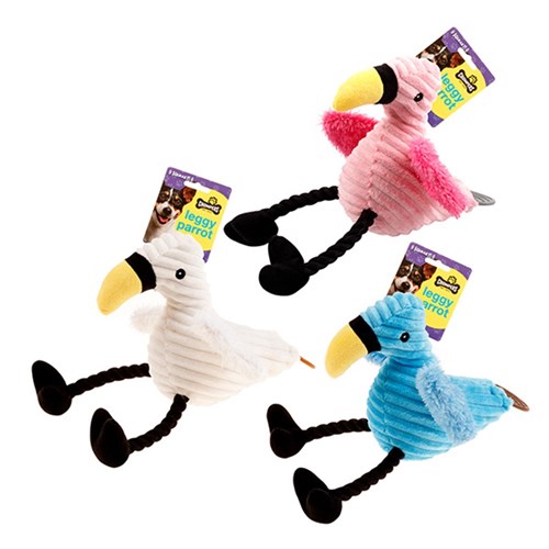 Dog Toy Leggy Parrot 33cm 3 Asst