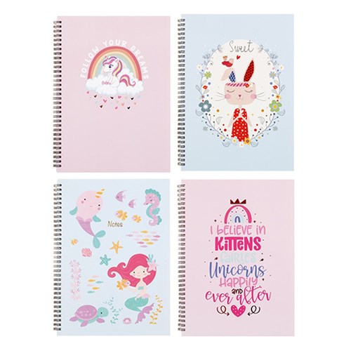 Notebook Card Cover Printed Spiral Girls Des 4Ast A4 120pg