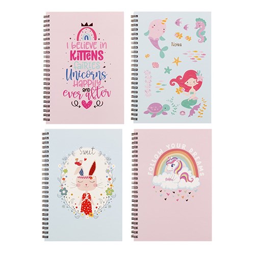 Notebook Card Cover Printed Spiral Girls Des 4Ast A5 120pg