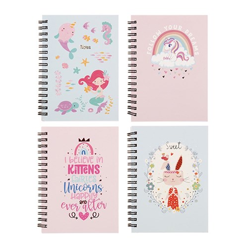 Notebook Card Cover Printed Spiral Girls Des 4Ast A6 120pg