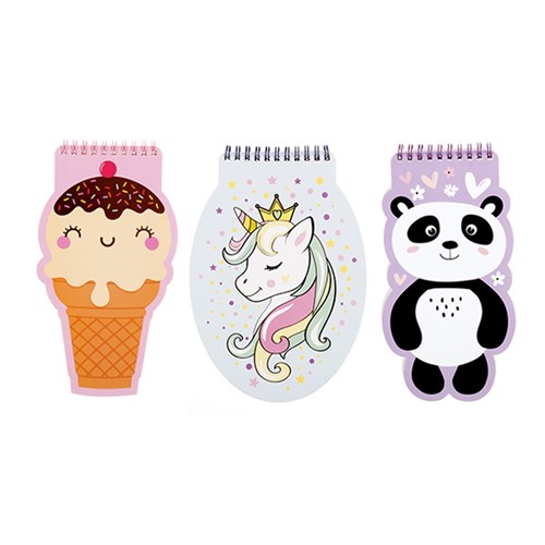 Notebook Shaped Card Cover Printed Spiral Kid's Des 3Ast