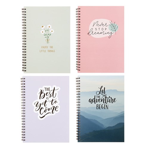 Notebook Card Cover Printed Spiral Quote 4Ast A4 120pg