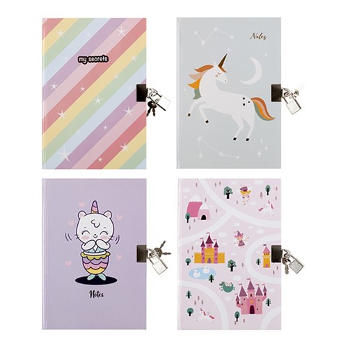Notebook Hard Cover Printed w lock 4 Asstd Kids Designs