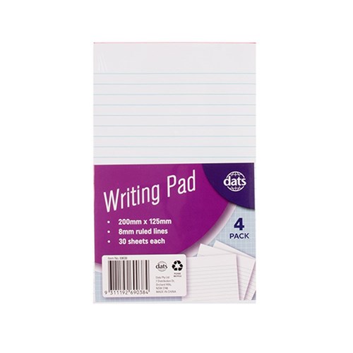Pad Paper Writing 125x200mm 30sheets 4pk SRT