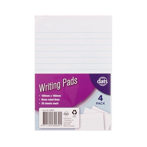 Pad Paper Writing 100x150m 30sheets 4pk SRT