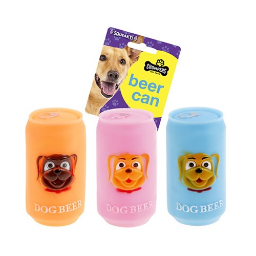 Dog Toy Squeaky Beer Can 15cm 3 Asst