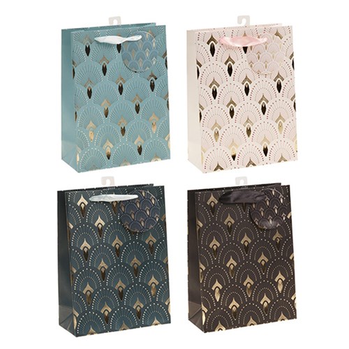 Gift Bag 210gsm Silver/Gold Fan w J Hook M 180x240x80mm
