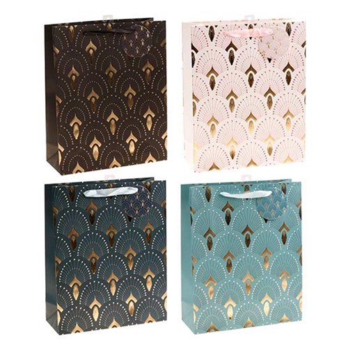 Gift Bag 210gsm Silver/Gold Fan w J Hook L 260x320x100mm