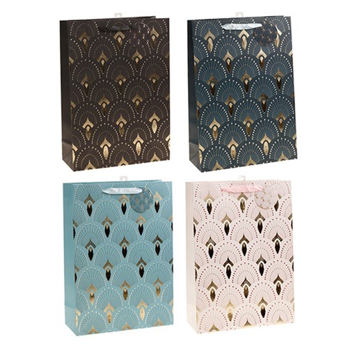 Gift Bag 210gsm Silver/Gold Fan w J Hook XL 300x420x120mm