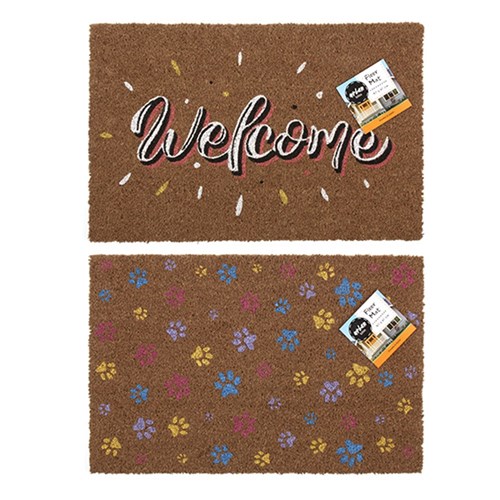Mat Coir 2 Design Multi Col Rubber Backed 40x60cm