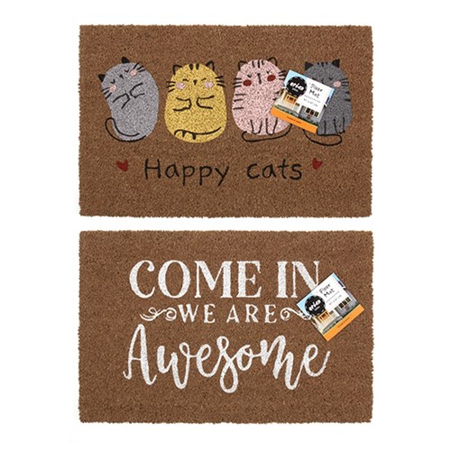 Mat Coir 2 Design Multi Col Rubber Backed 40x60cm