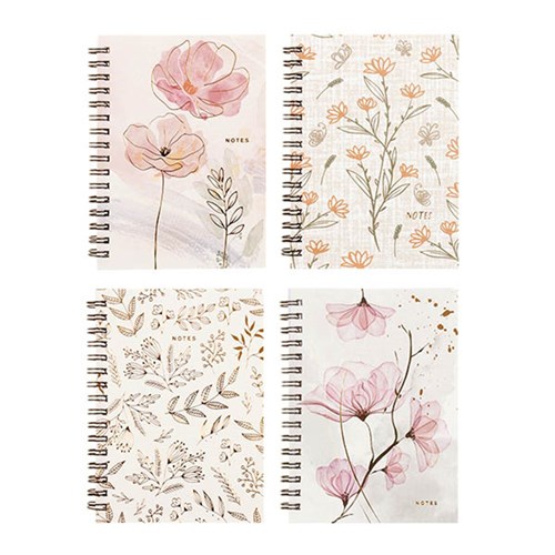 Notebook Card Cover Printed Spiral 4 Asstd A6 120pg