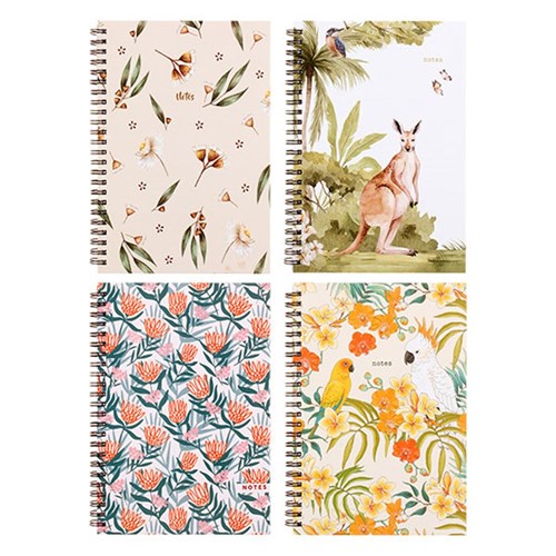 Notebook Hard Cover Printed Spiral Australia 4Ast A5 120pg