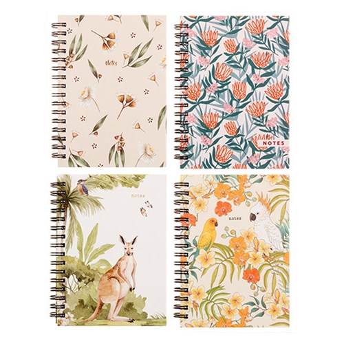Notebook Hard Cover Printed Spiral Australia 4Ast A6 120pg