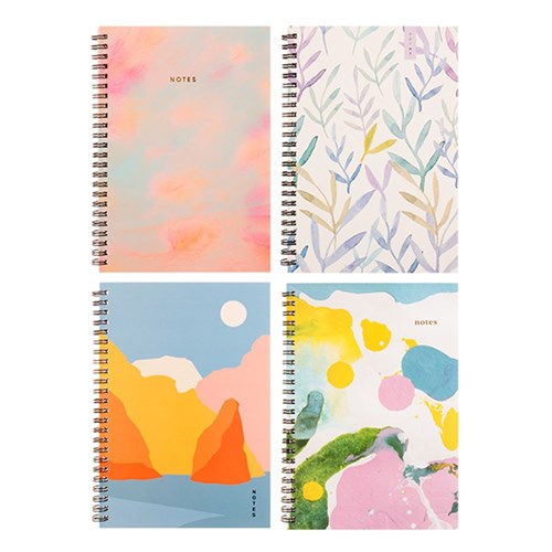 Notebook Card Cover Printed Spiral 4 Asstd A5 120pg