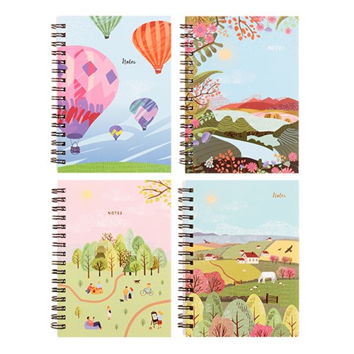 Notebook Card Cover Printed Spiral 4 Ast A5 120pg